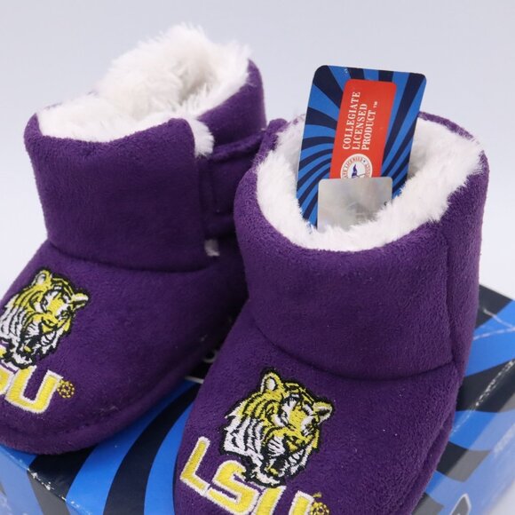 LSU Tigers Embroidered Baby Booties Boots Shoes Faux Suede/Fur Sz 4 New w/ tags - Picture 3 of 7